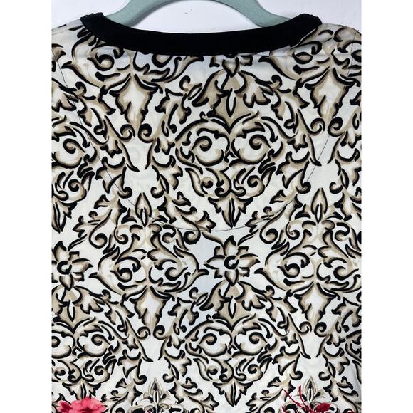 JM Collection Floral Studded Embellished Tunic Blouse Top Size MP Red Tan - Picture 8 of 10